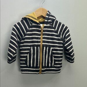 Hanna Andersson Striped Hoodie Gray White Cotton Baby Boy 6 - 12 Months Cozy